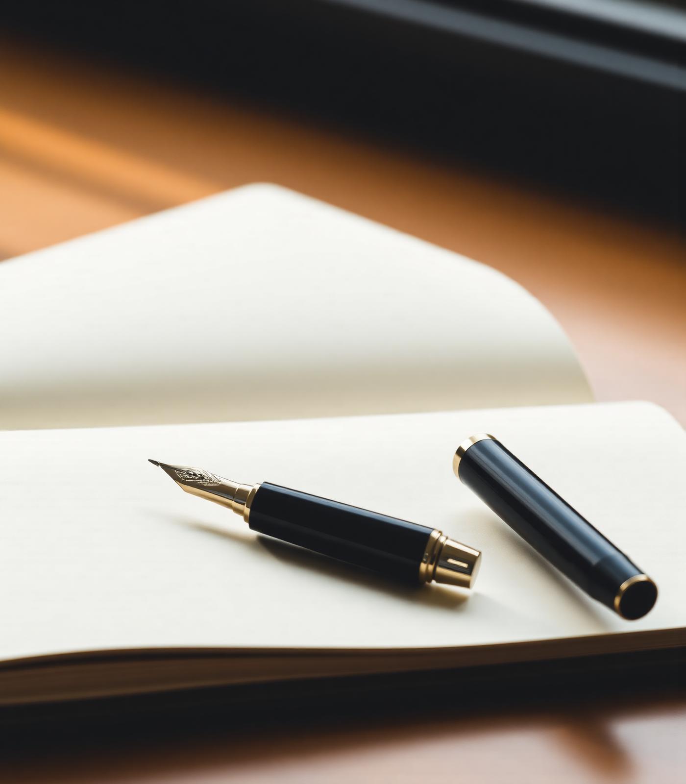 Fountain pen resting on a ledger